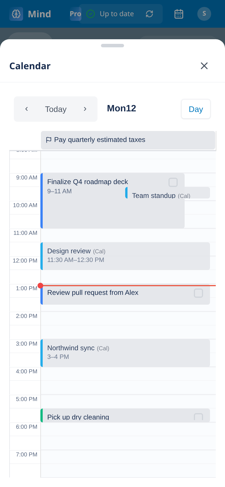 The calendar on a phone